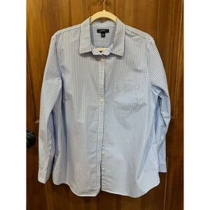 Lands End Womens Blue White Stripe Button Down Shirt 18T‎ Cotton Classic Fit